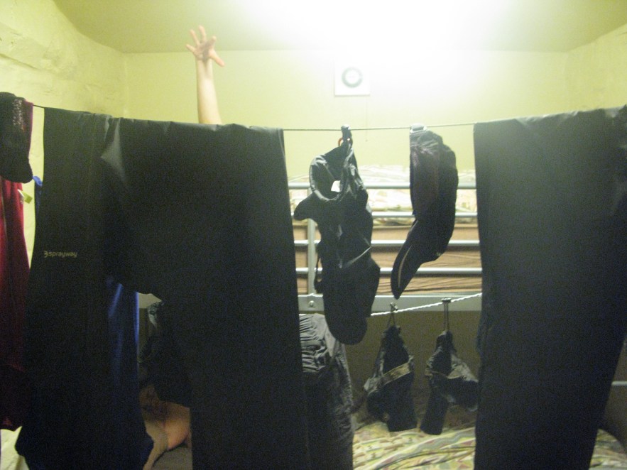 A hank of line is always a useful thing to bring along. Replacement guy or doubling up on guys, emergency lace, or strung up for drying out washing or soaked gear. Two Moors Way.