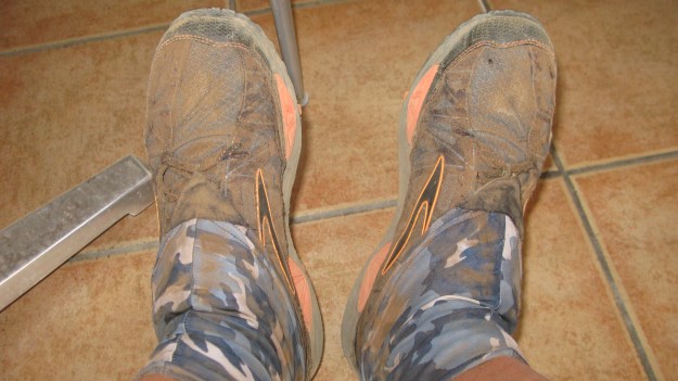 Dirty Girl gaiters doing an excellent job of keeping the debris from the inside of trail shoes. Cami de Cavalls, GR223, 2014