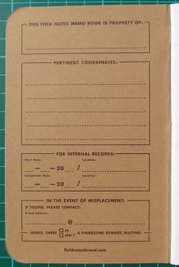 Field Notes Memo Book, inside front cover