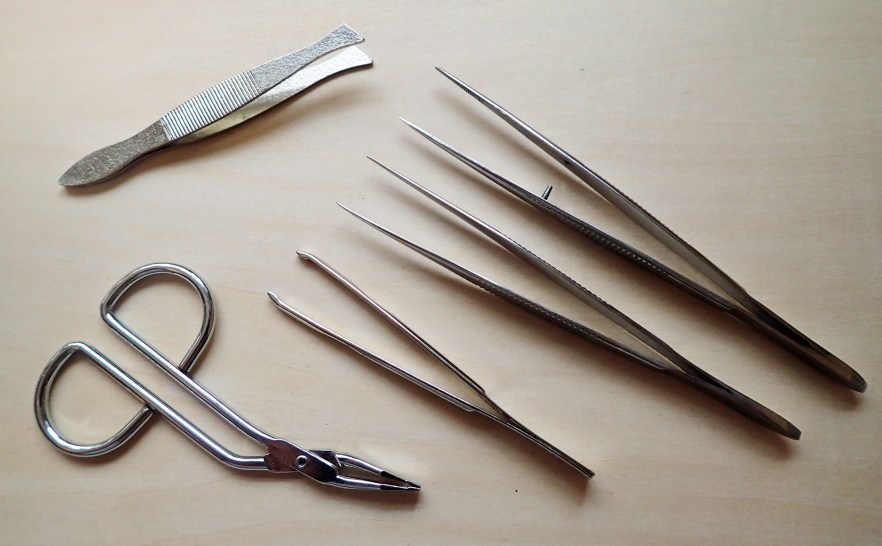A set of tweezers deserves a place in every First Aid Kit. Having agreed that, it only remains to determine just what to include. Flat ended can be good for obtaining purchase on obdurate splinters, while thin ended can be useful for picking out gravel and debris from a graze, or even, with care and knowledge, for removing ticks. If using a thin nosed pair, take care that the end does not poke a hole through however many layers are placed in their way. Some pocket knives come with a small set of tweezers but many are too small to be of good practical use 