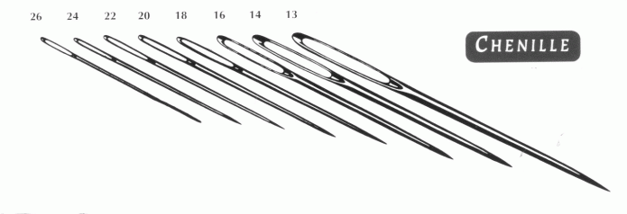 Chenille needles- sharp point, large eye, broad shank