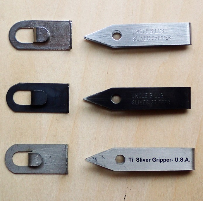 Top: Stainless steel tweezers, centre: Black anodised, bottom: Titanium