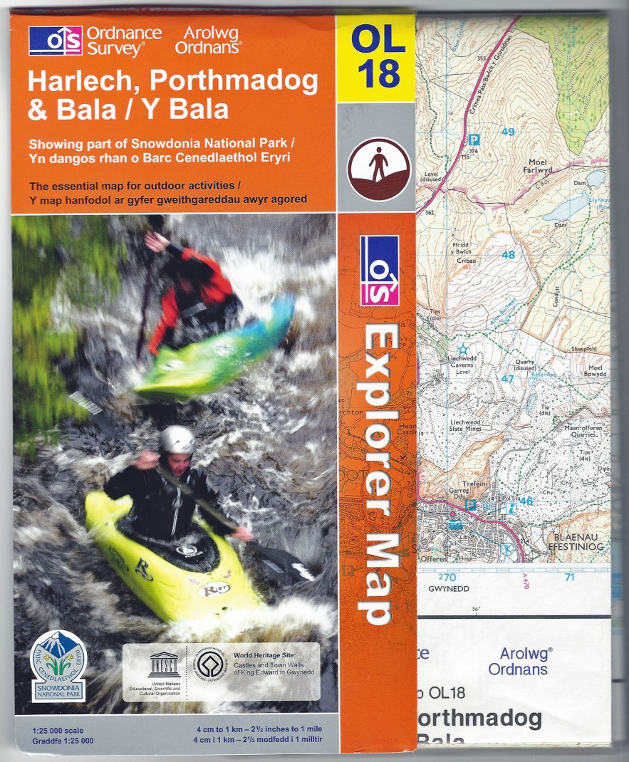 Tuff Map- Ordnance Survey. OL18. Harlech, Porthmadog & Bala/Y Bala. 1: 25 000. Published 2009. Sleeve seperate
