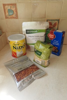 Simple ingredients for a home-made Mac 'n' Cheese for backpacking