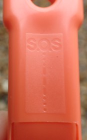 The simple distress signal is shown on the back of the Perry whistle