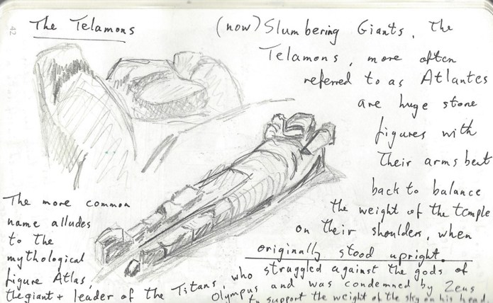 Pencil sketching- The Telamons. Valley of the Temples, Sicily, August 2016