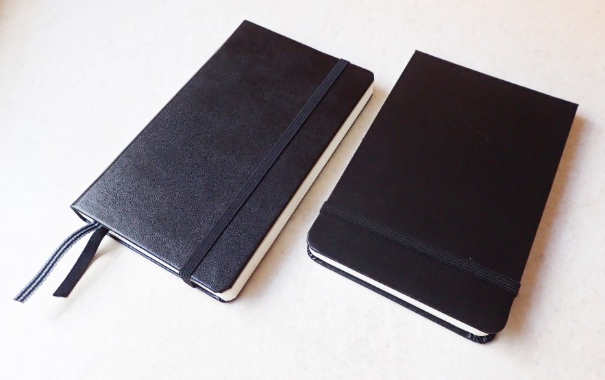 My favoured notebook for longer trails is the Leuchtturm1917 Pocket Notebook, shown on the left here. This A6 (5 7/8" x 3 1/2") volume has 121 numbered pages. The paper is only an 80g weight so is in no way intended for painting and will only take the lightest of washes. The Moleskine Art Plus Watercolour album has a heavier weight paper- 200g and measures 5 1/2" x 3 1/2" in landscape format. This is far more suited to using with watercolour than the paper in the Moleskine Sketchbooks
