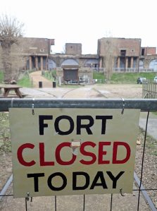 Every so often my timing was out. The day I arrived at Coalhouse Fort on the banks of the Thames, I was greeted by this sign