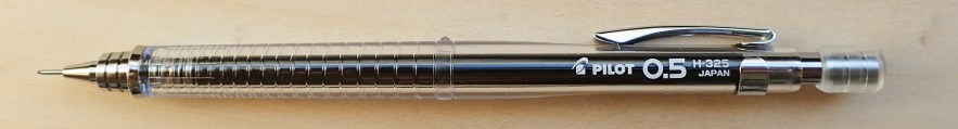 A much lighter mechanical pencil option than than the Pentel GraphGear is the Pilot 0.5 H-325. A fairly cheap but reliable well made an efficient offering. This plastic, clear bodied pencil weighs 11g, or you can knock off a gram by removing the superfluous pocket clip