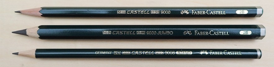 The Faber Castell in 2B. A justifiably classic pencil. Well priced and easily available both in specialist artists' shops and on the high street. Shading with these is smooth with no evident grittinessThe third pencil shown is an oddity today. A variant of the 9000, the Faber Castell 9008 Steno is advertised as being ideal for shorthand (writing in shorthand is called stenography). Part of the reason is its round shape, not encountered too often these days. Where it might lend itself to the trail though, is that stenographic pencils are particularly break resistant on account of the graphite being well bonded with its wood casing. Only available in a small degrees of hardness- HB, B and my favoured 2B