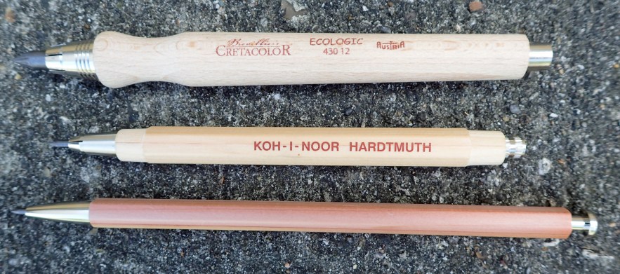 Three wood bodied mechanical pencils