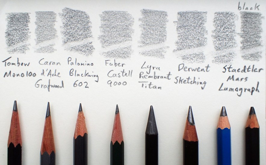 Eight pencils in 2B compared. Paper is a 95gsm creamy white, with a bit of tooth