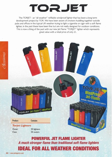 2014 advertisement for the Torjet 'all weather' refillable windproof lighter