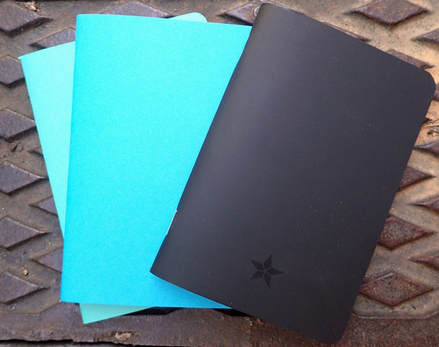 Two options of softback books with slightly wider pages. The two on the left are Sketch & Note booklets from Hahneumhle. They measure 105mm x 148mm, have stitched binding and 40 125gsm white pages. The booklet on the right is a rare breed and fairly difficult to find. The UK made Traveller's Notebook from Darkstar has 40 100gsm pages. The stapled pages in these well priced notebooks are less to my liking. The creamy pages measure 98-100mm x 148mm. Feathering or bleed through is seldom a problem with either of these booklets