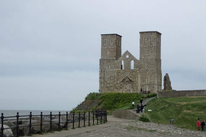 Reculver Towers on the Viking Coastal Trail, part of the Kent Coast Path now subsumed by the England Coast Path