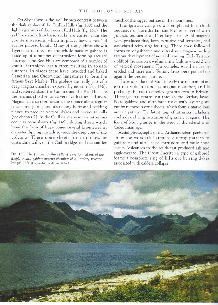A page from the Geology of Britain explains, in simple terms, the central igneous complexes exhibited on Skye