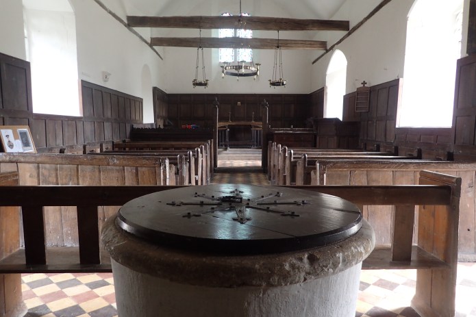 Three Points of the Compass left the London Countryway briefly to enjoy the cool interior of the candle lit 13th C. 'Bargees Church'- St. Mary Magdalene, Bovery