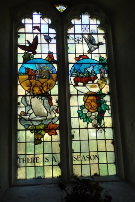 The quiet little Church of St. Thomas. Harty, Isle of Sheppy has undergone considerable changes in its 900 year history. These are two of the four windows depicting the four seasons