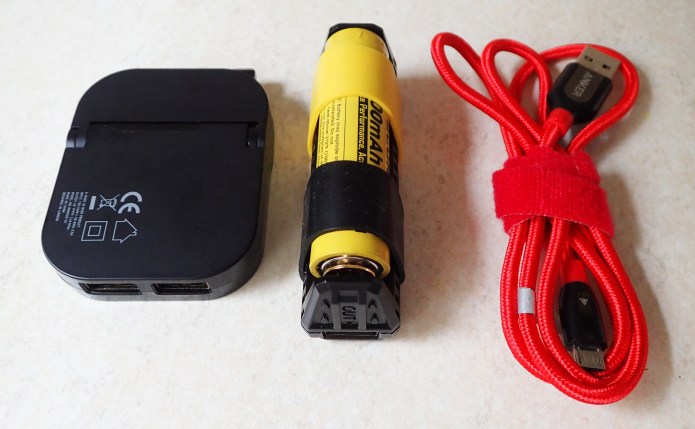 Powerbank, charge lead and plug for short walks of a couple or more days.