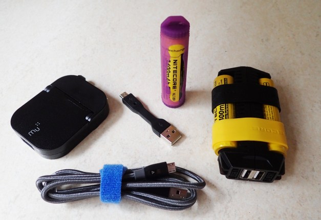 Powerbank, charge leads and plug for walks of a week or more