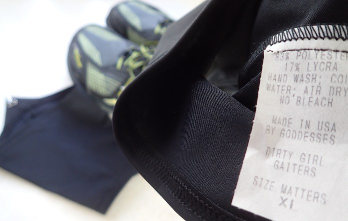 A new pair of Dirty Girl Gaiters. Made in the USA by Goddesses apparently