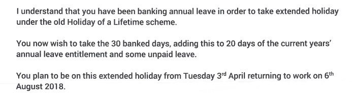 Part of my letter from HR. I am now 'officially' allowed to depart