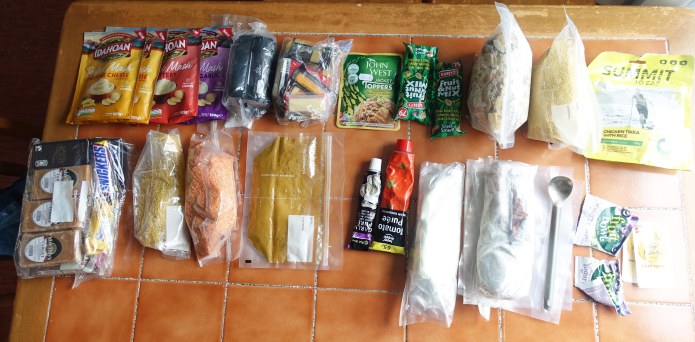 Food supply was not, perhaps surprisingly, a problem. Here is around a weeks worth of food- Centered around a reinforced oat based breakfast, flapjacks, cheese, the makings for a simply lentil curry each night with added carbs etc. Plus various brew kit items and sundries. I also carried one emegency dehydrated meal that made a 'last supper' eventually