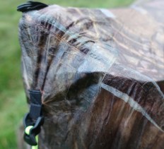 Cuben fibre repair tape 'stitch' across strained seams at apex of tent