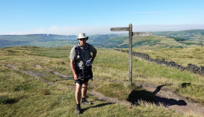 Three Points of the Compass on the Pennine Way, safely past the fire on Saddleworth moor, seen behind