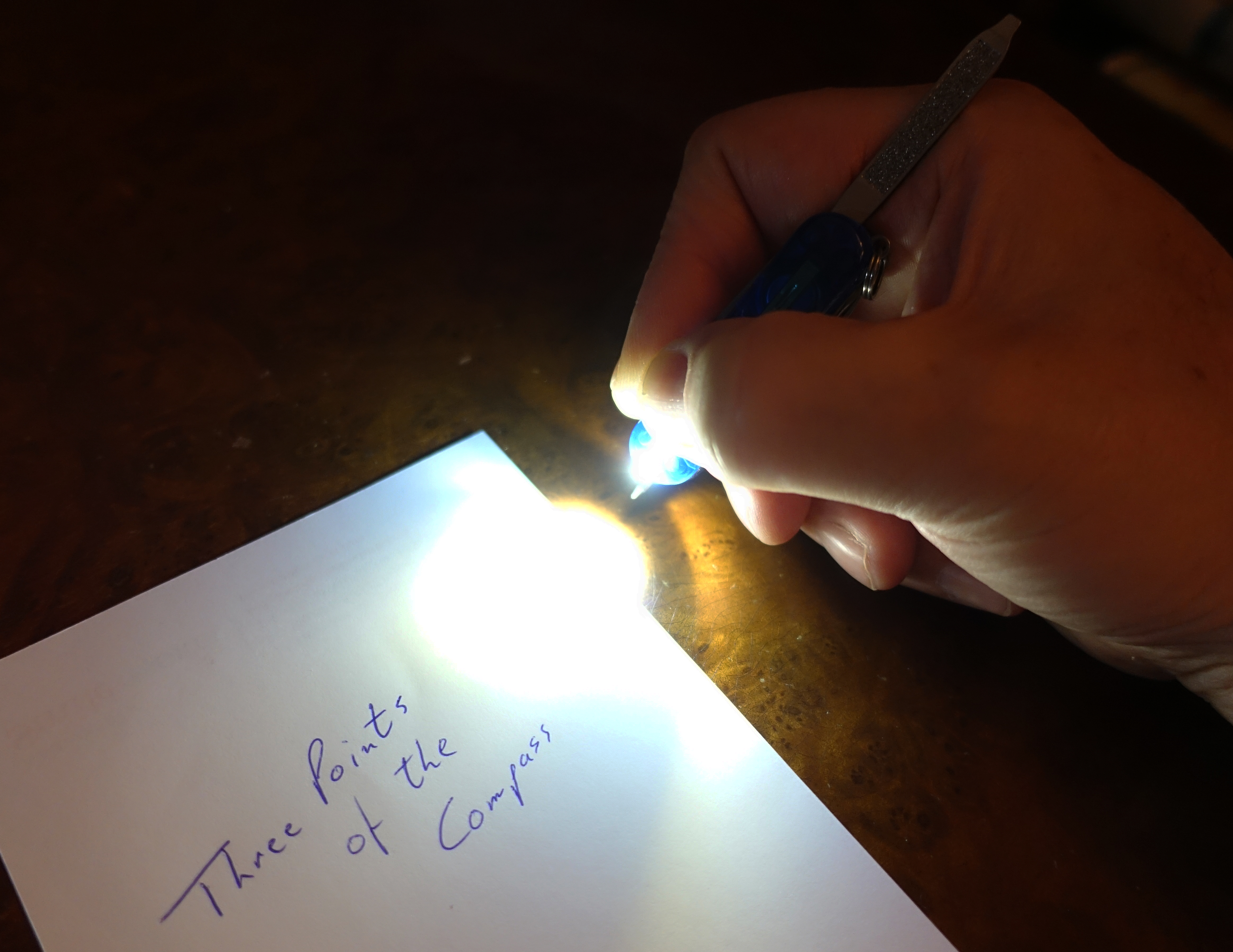 Signature Lite with white LED. Useful for writing with in the dark, if anything the white LED is too bright for this task