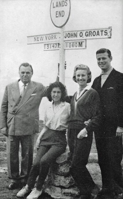 18 year old Wendy Lewis was the first female home on The Big Walk. She and the second female eacgh collected £1000 prize money from Sir Billy Butlin, shown here with his wife and son at Land's End
