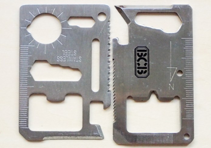 My old BCB pocket tool to the right of one of the cheap modern versions. The addition of a few extra functions hasn't really added anything to the usefulness of these little credit card sized tools