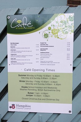 There is a cafe at the Queen Elizabeth Country Park however no water outside of opening times