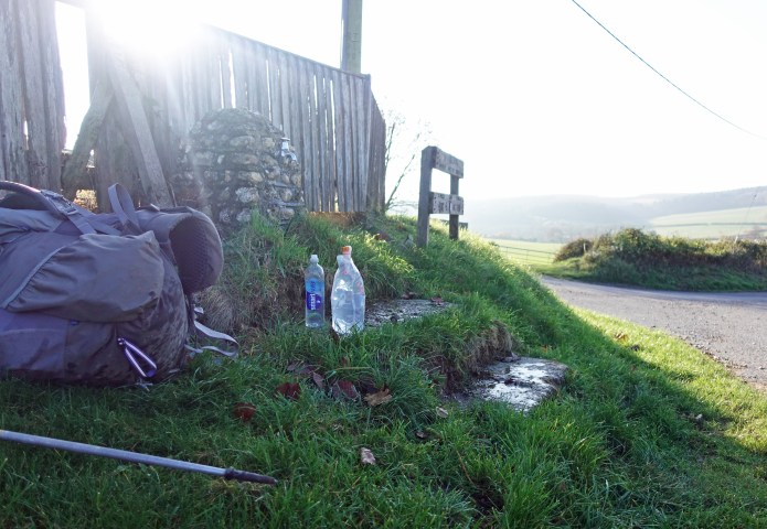 Tap directly beside the path at Cocking. A notice beside the tap records that the next available sources are at Amberley, 11 miles east, or Buriton Farm, 4 miles west