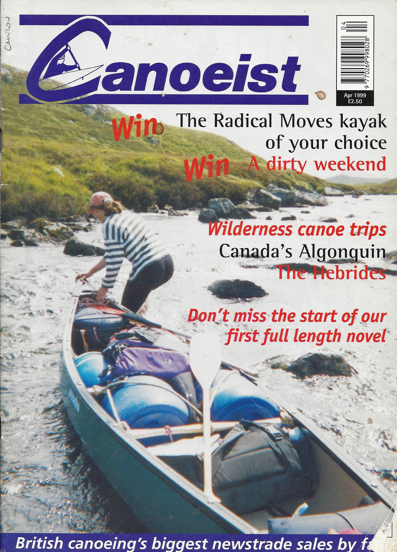 Canoeist. April 1999. Cover- wading a river in the Hebrides