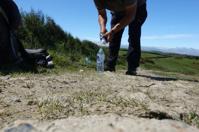 Filtering water on trail. My walk coincided with one of the hottest UK summers on record