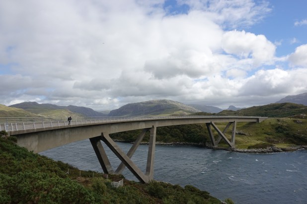 The curved Kylesku bridge was crossed in Sutherland. Wind was extraordinary and resulted in one particular unexpected gear failure
