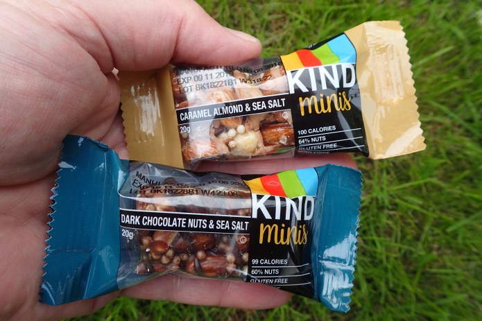 If you can find them, the 20g Kind Minis each provide around a 100 calories