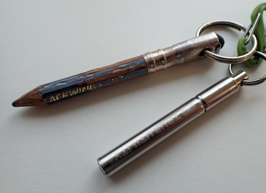 Even if not suited to backpacking, the True Utility telescopic pen makes a great EDC item, here on my keychain next to a cut down Blackwing 602 pencil