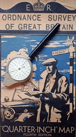 Map measurer by Henri Chatelain, with Quarter-Inch Ordnance Survey map to The Border, 1935 