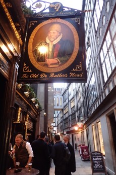 The Old Dr. Butler's Head dates from 1610. Victorian workers knew it as the Old English Divan, the Edwardians called it the German Restaurant