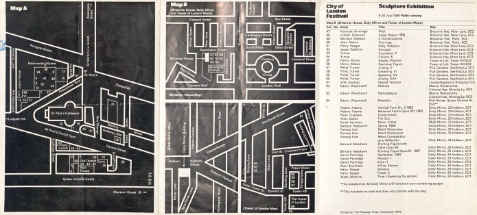 Map produced showing the sculpture exhibition to be seen in the City of London 8-20 July 1968