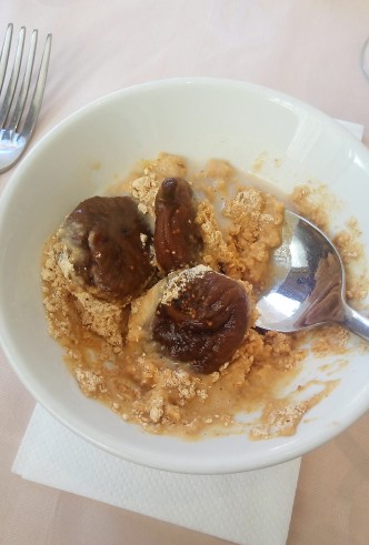 Simple breakfast dish of gofio, milk and figs