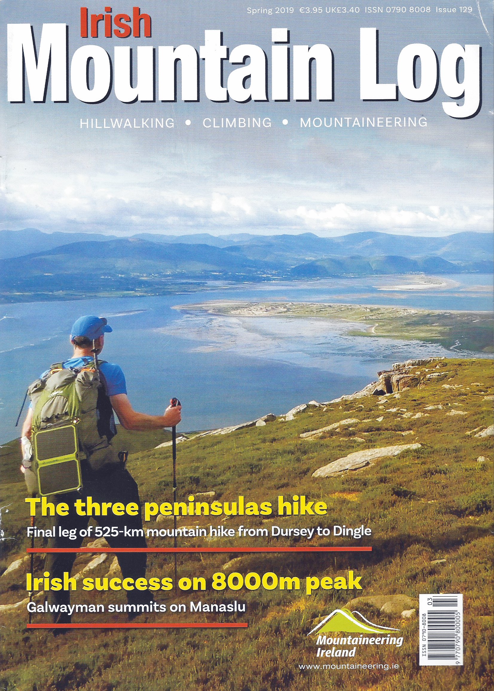 Irish Mountain Log, Spring 2019. Front cover- view from the Slieve Mish Mountains on the Dingle peninsula, Co. Kerry
