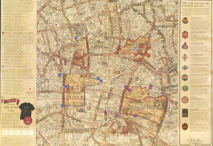 One side of the Nicholson's pub trail released in 2006. This shows three trails taking in both sides of the River Thames