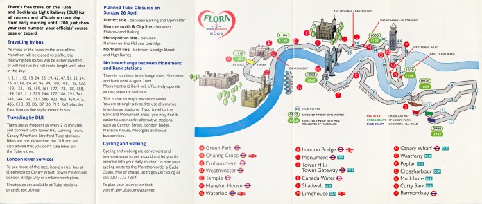 Map detail in 2009 'Marathon' leaflet produced by Transport for London
