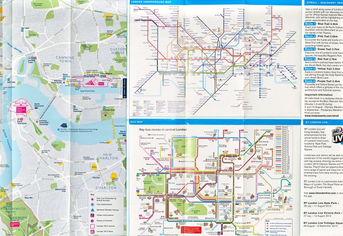 Detail from TfL produced Summer 2012 map. Based on Ordnance Survey mapping. This map included detail on East London, an area that is seldom represented in free map resources. April 2012