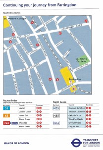 'Continuing your Journey'- Free paper map showing the streets around the Farringdon station