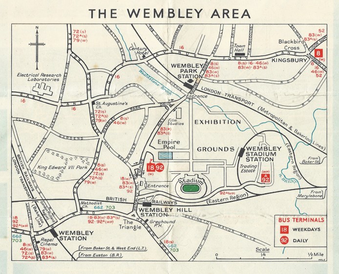 Map to Wembley area in free 1948 London Transport Olympic guide