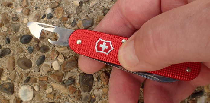 The 84mm Victorinox Alox Cadet weighs 45.9g and includes a really efficient tin opener